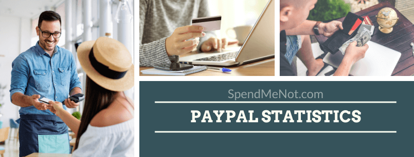 PayPal Statistics - Three pictures of people paying with their credit card, online or by cash