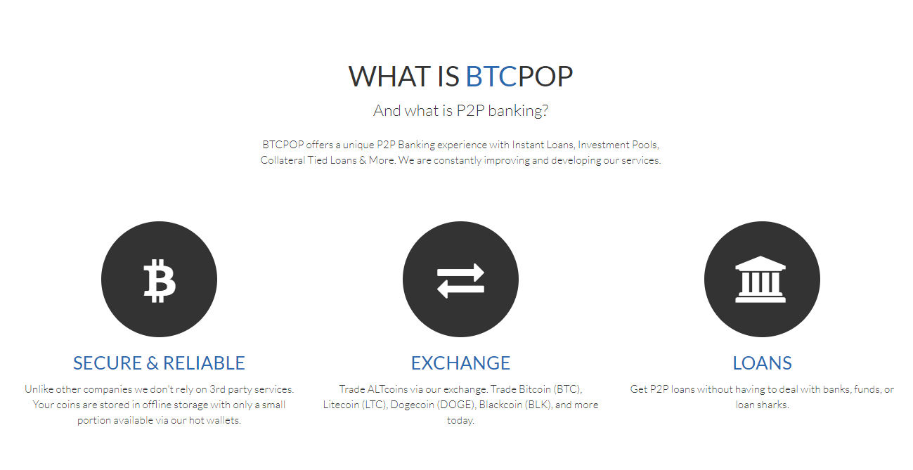 A picture of what BTCPop lending platform offers